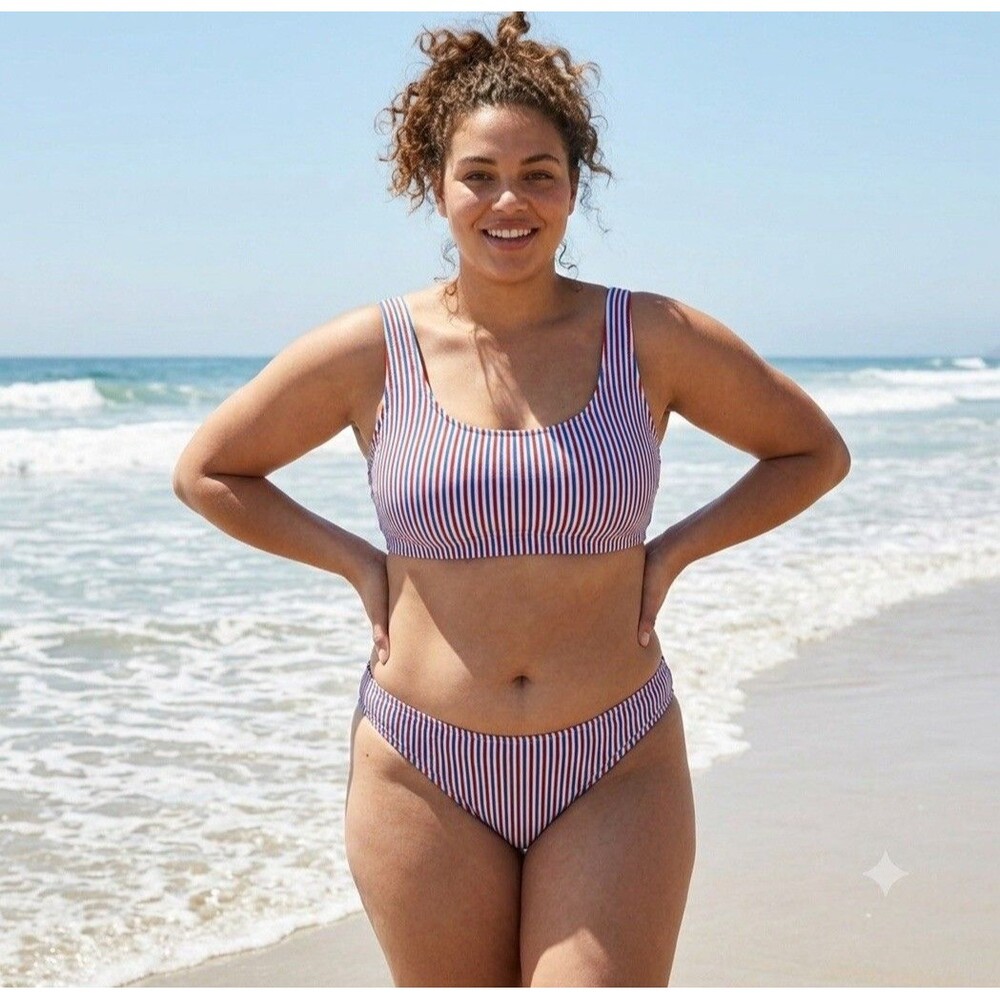 Old Navy Striped Bikini Size XL Two Piece Set Red White Blue Swimwear Retro